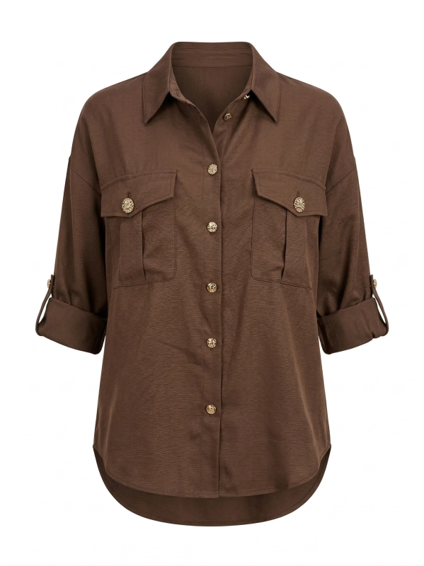 Koszula damska PREMIUM czekolada — tencel i len — zdjęcie