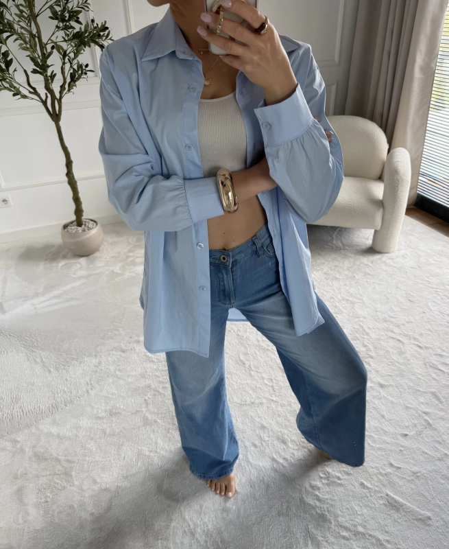 Koszula oversize baby blue damska Noelia — zdjęcie 2