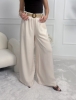Beżowe spodnie damskie NINA szerokie — 100% tencel