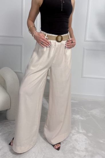 Beżowe spodnie damskie NINA szerokie — 100% tencel — zdjęcie 2