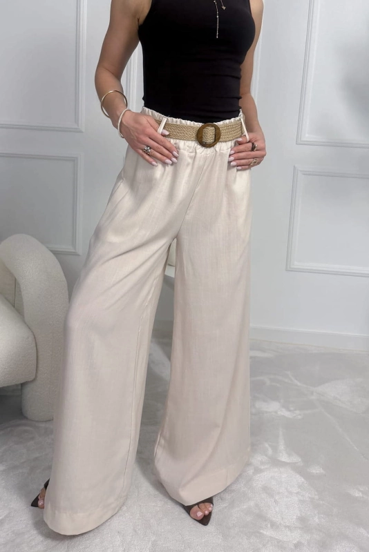 Beżowe spodnie damskie NINA szerokie — 100% tencel — zdjęcie 2
