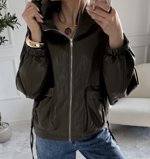 Kurtka damska LARA oversize taupe — efekt skóry