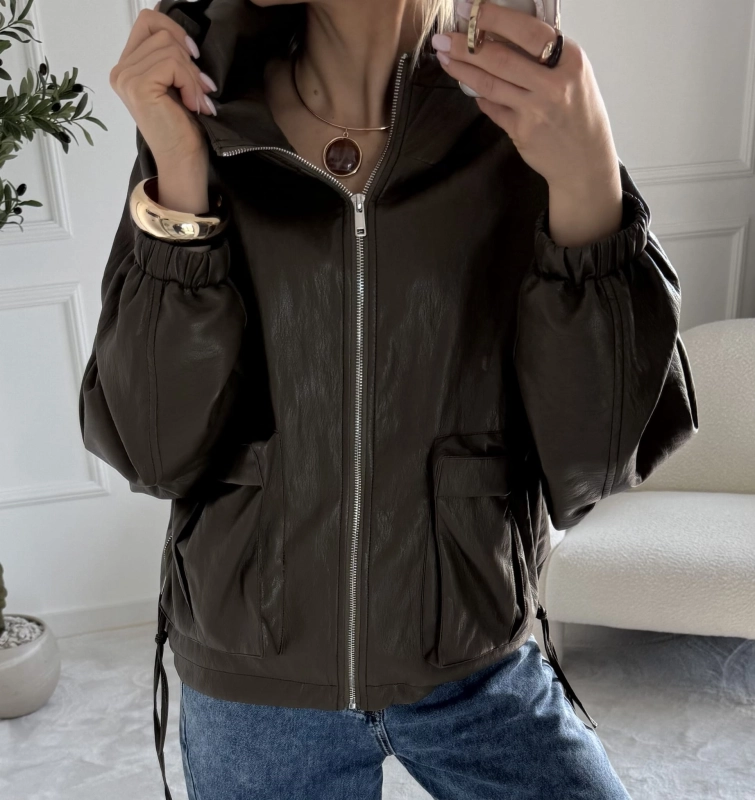 Kurtka damska LARA oversize taupe — efekt skóry