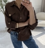 Koszula damska PREMIUM czekolada — tencel i len