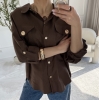 Koszula damska PREMIUM czekolada — tencel i len — zdjęcie 2