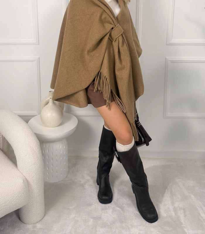Ponczo damskie Soft Fringe z dodatkiem wełny — zdjęcie 2