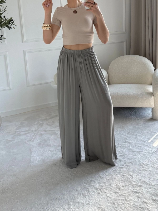Szare spodnie damskie palazzo FLOW GREY — zdjęcie 4