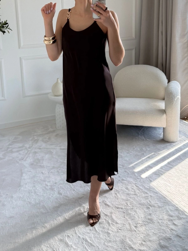 Satynowa sukienka damska OLIVIA slip midi — zdjęcie 2