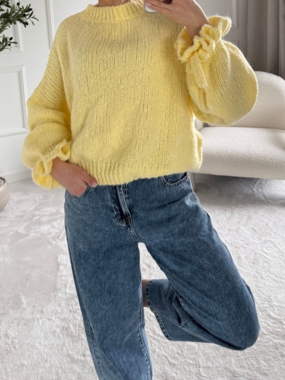 Żółty sweter damski VELVET z wełną i moherem — zdjęcie 3