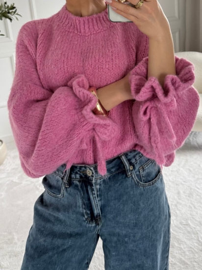 Różowy sweter damski VELVET z wełną i moherem — zdjęcie 4