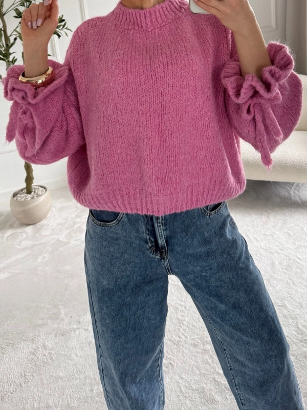 Różowy sweter damski VELVET z wełną i moherem — zdjęcie 6