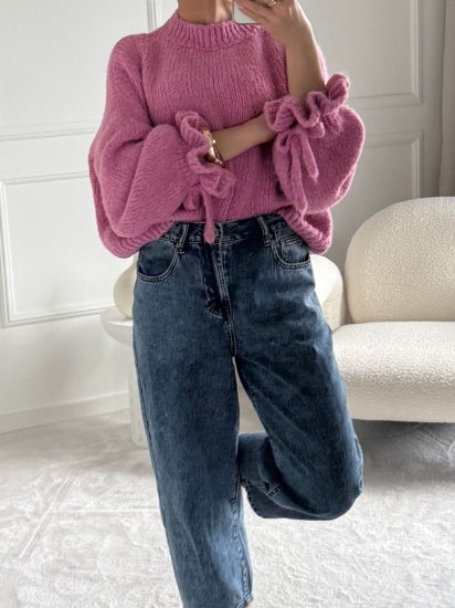 Różowy sweter damski VELVET z wełną i moherem — zdjęcie 5