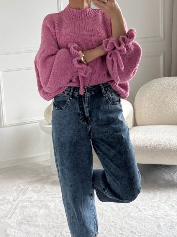 Różowy sweter damski VELVET z wełną i moherem — zdjęcie 5