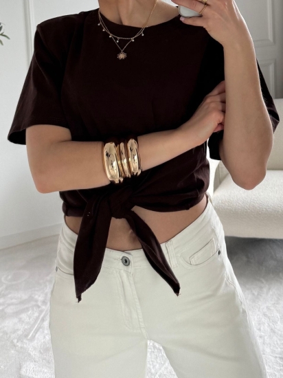 Brązowy T-shirt damski Chocolate – top kapsułowy Noelia — zdjęcie 3