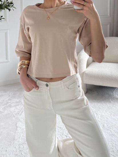 Beżowy T-shirt damski nude Noelia — zdjęcie 4