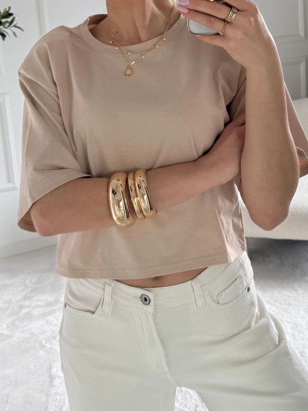 Beżowy T-shirt damski nude Noelia — zdjęcie 3