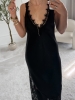 Sukienka damska maxi z koronką SELIN czarna – Noelia, przód, ramiączka