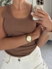 Top damski w prążki bez rękawów ROMY karmel – Noelia, przód, zbliżenie