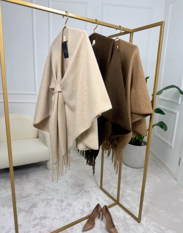 Ponczo damskie Soft Fringe z dodatkiem wełny — zdjęcie 3