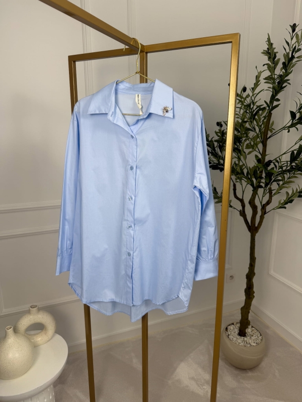 Koszula oversize baby blue damska Noelia — zdjęcie 3