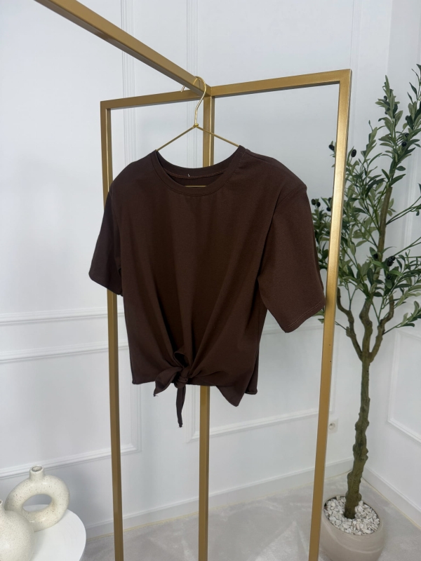 Brązowy T-shirt damski Chocolate – top kapsułowy Noelia — zdjęcie 2
